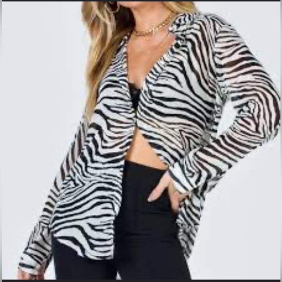 Princess Polly Zebra Print Sheer Blouse B69 - Picture 1 of 5